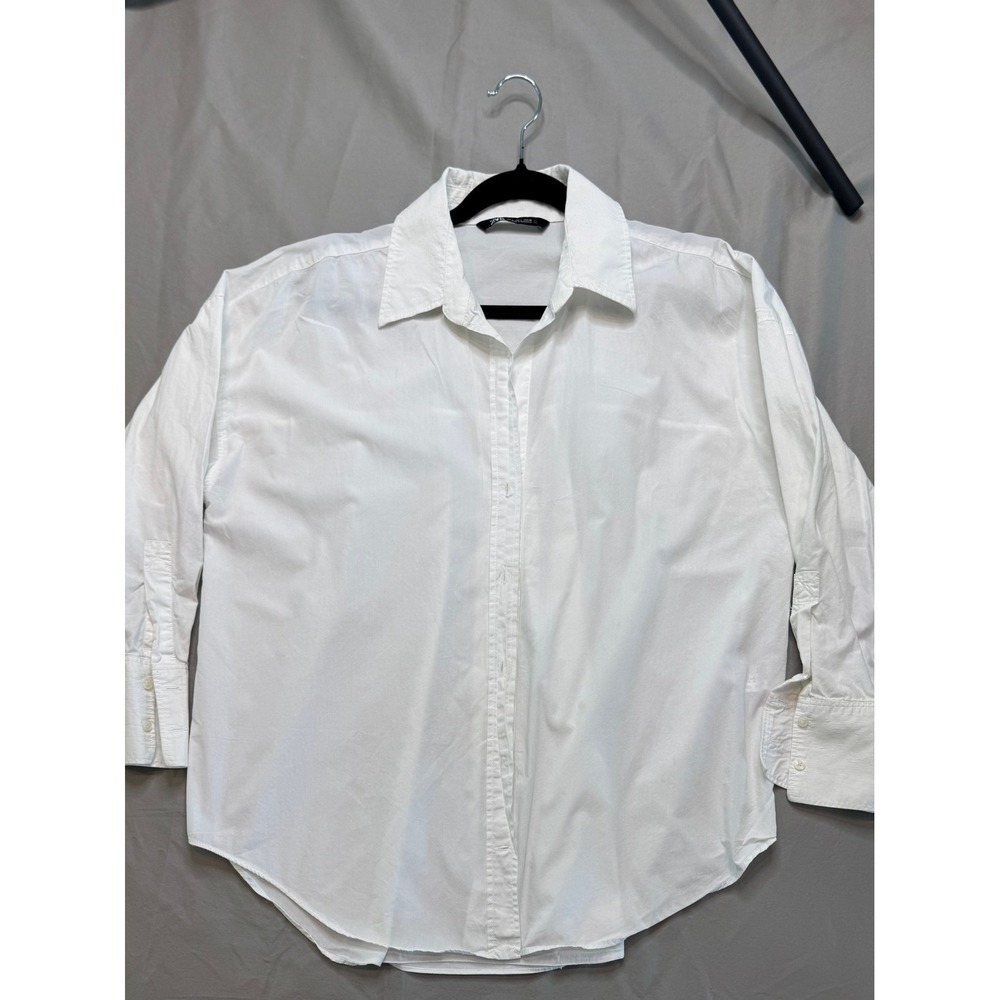 Zara Basic White Oversized Button Down Shirt Long Sleeve Cotton Poplin Large - Picture 4 of 12